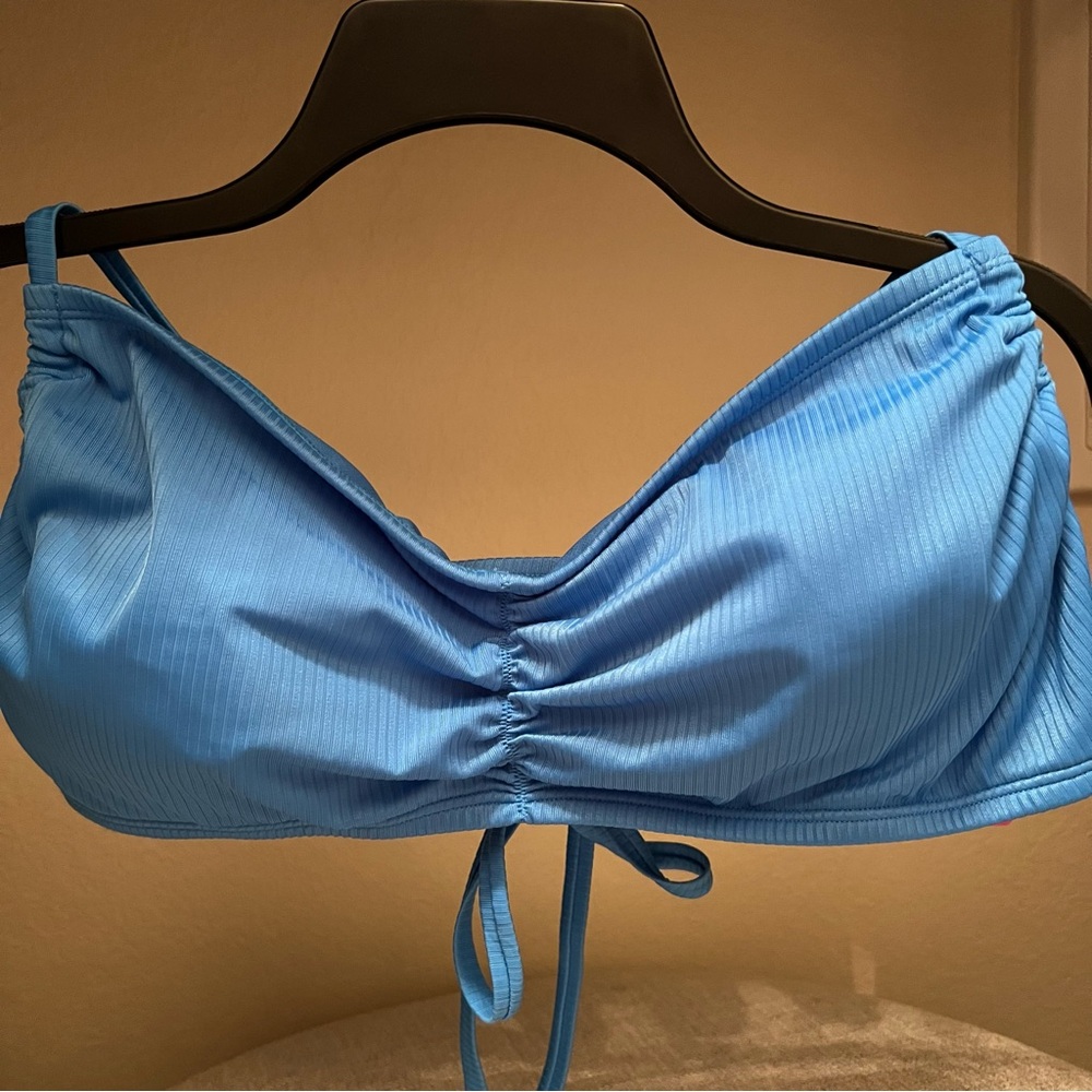 Ninety-Nine Degrees Blue Ribbed Shirred Bralette Bikini Top 2X  NEW
